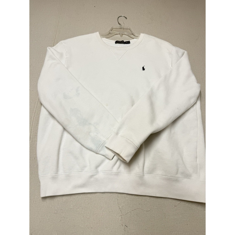 Polo Ralph Lauren Men’s XXL White Fleece Crewneck Sweatshirt Black Pony Logo